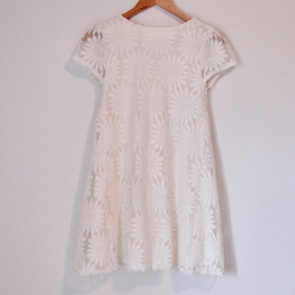Anthropologie Kimchi Blue White Ivory Dress Floral Lace Mini Flare Wedding XS - Picture 12 of 16